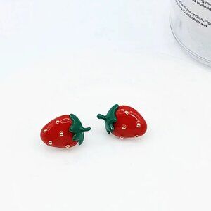 Sweet Red Strawberry Fruit Enamel Stud Earrings NEW